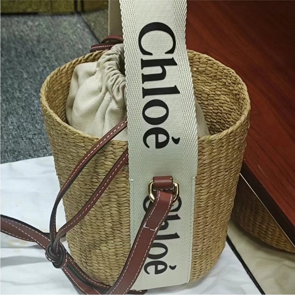 Chloe WOODY Straw Woven Bucket Bag Vegetable Basket